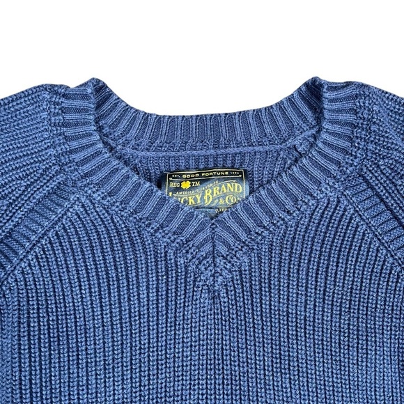 Lucky Brand Men’s XL Sweater Navy Blue V-Neck Ribbed Pullover Classic Preppy - Picture 3 of 6